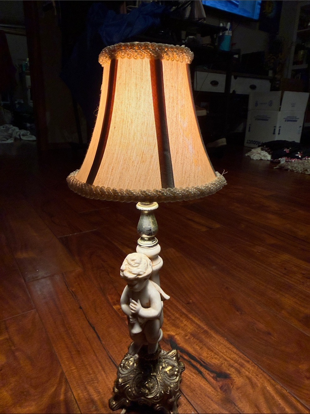 Classic Cherub Table Lamp with Beige Shade